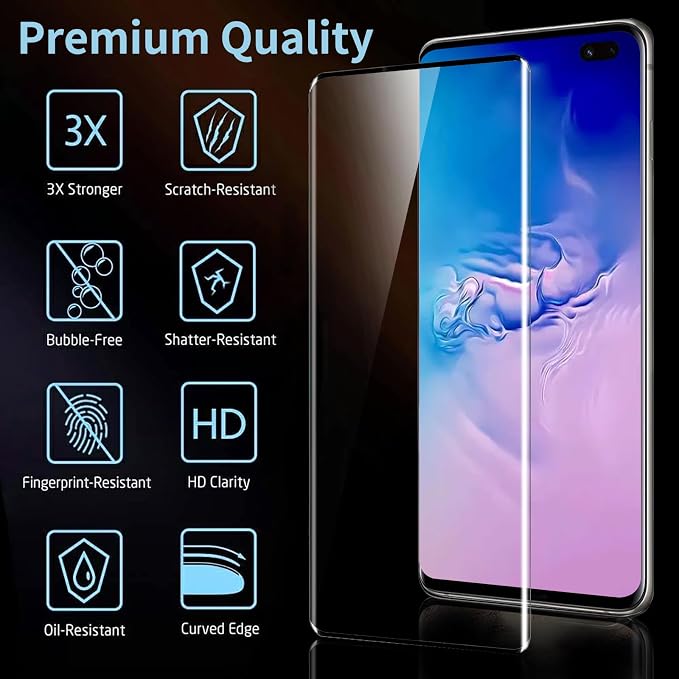 3 Pack Galaxy S10 Plus Screen Protector, HD Clear Tempered Glass, Fingerprint - Image 2