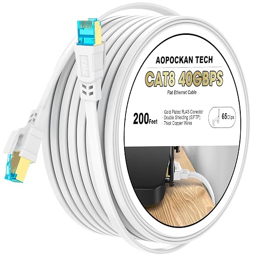 Cat 8 Ethernet Cable 200 FT, Heavy Duty High Speed 40Gbps 2000Mhz Internet by AOPOCKANTECHEthernetCables