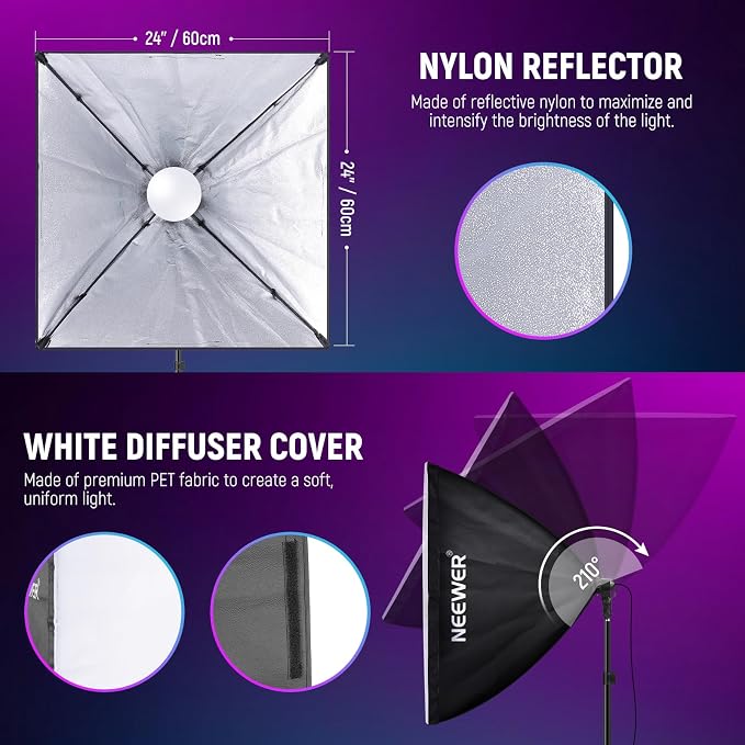 NEEWER 2 Pack 520W Equivalent RGB Softbox Lighting Kit - Image 7