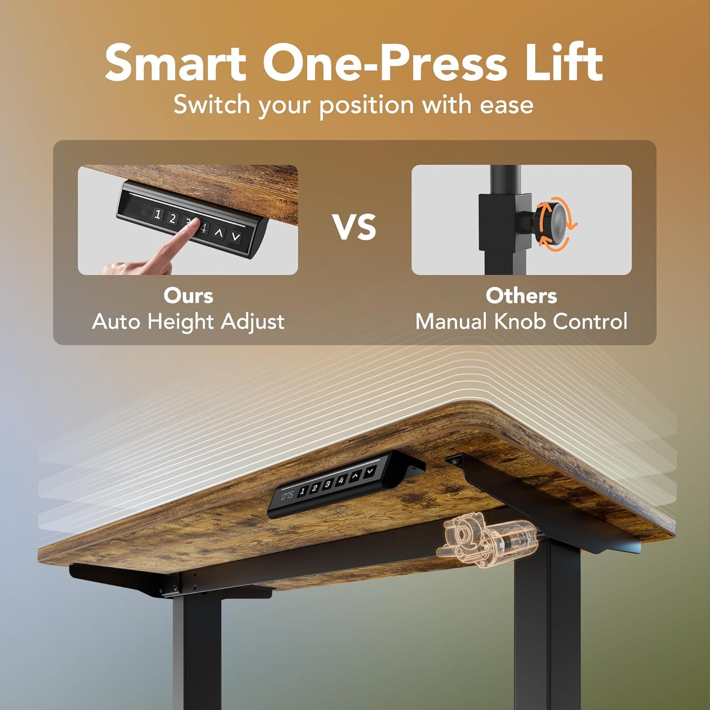 HUANUO 32" Small Electric Standing Desk Adjustable Height, 4 Memory Height Settings, Sit Stand Up Desk for Home Office & Computer Workstation, Vintage Brown