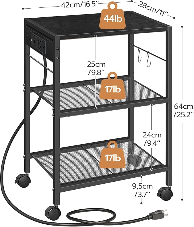 HOOBRO Industrial Printer Stand, 3-Tier Mobile Printer Table, Rolling Cart - Image 3
