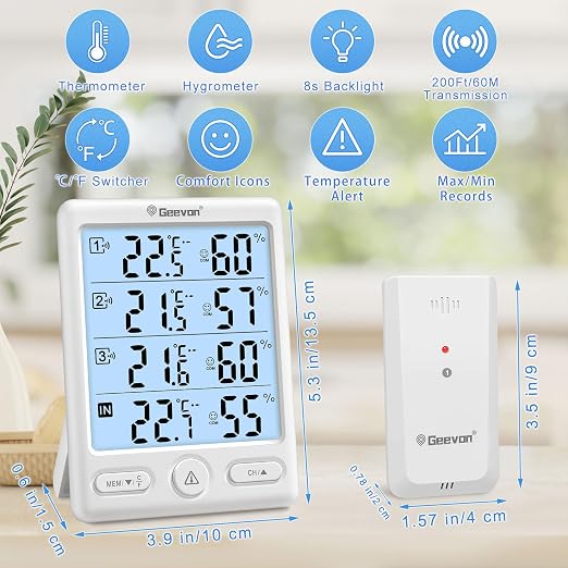 Geevon Indoor Outdoor Thermometer Wireless, 5-Inch Display Digital Hygrometer - Image 3