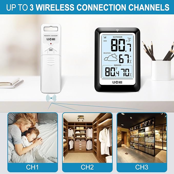 Indoor Outdoor Thermometer Wireless Weather Station, Internal External - Image 2