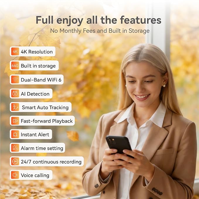 4K UHD Indoor Camera, 64G Built-in Storage No Subscription, Pet Camera Indoor - Image 7