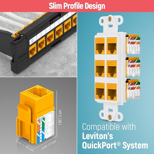 Everest 90° Angled RJ45 Cat6 Keystone Jacks 100-Pack in Yellow - Image 6