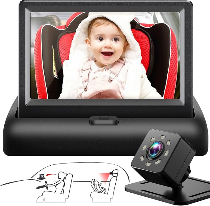 Baby Car Mirror with 4.3'' HD Night Vision Function Display, Safety Car Seat by Shynerk+Baby