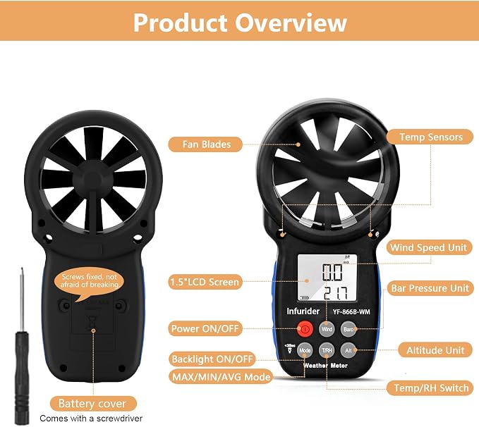 HoldPeak Handheld Anemometer Barometer, Weather Meter - Image 8