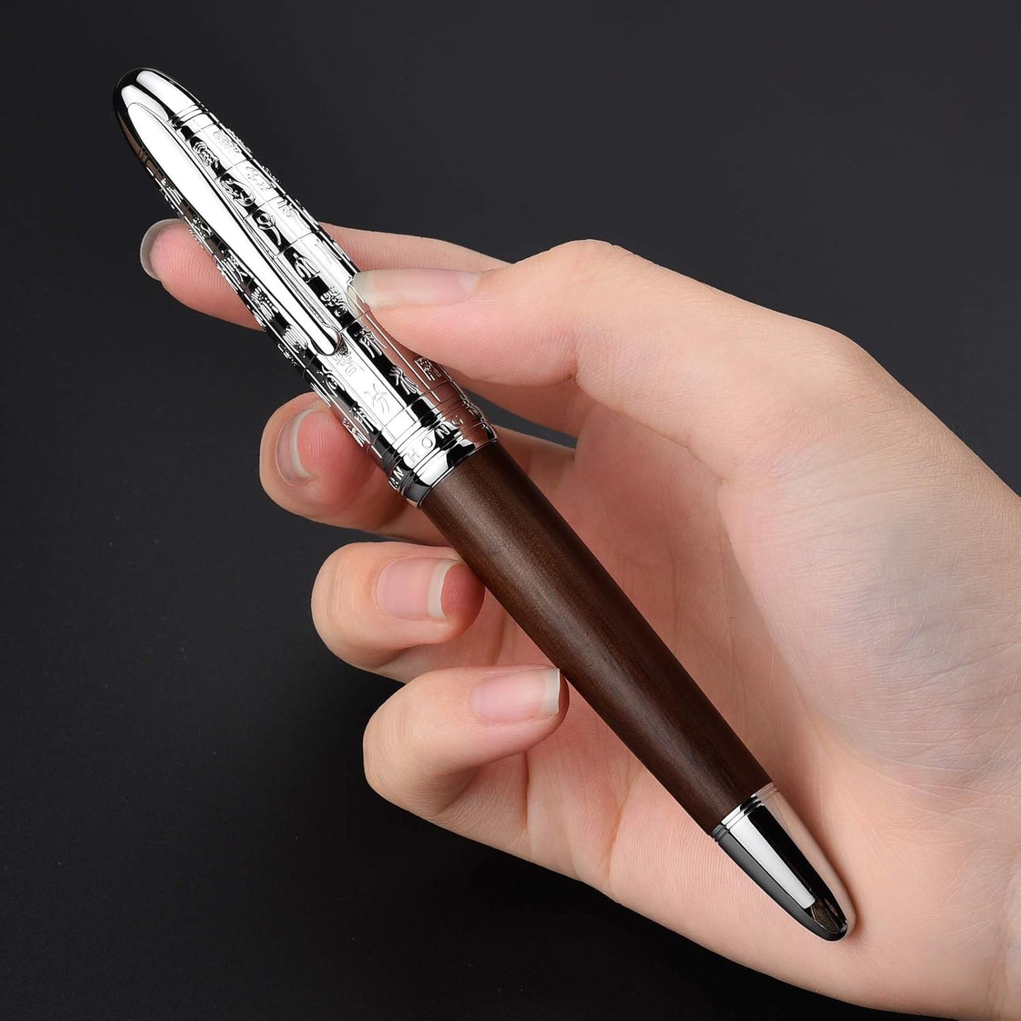 Asvine Hongdian 6016 Natural Wood Fountain Pen, Iridium Fine Nib Writing Pen with Metal Pen Case
