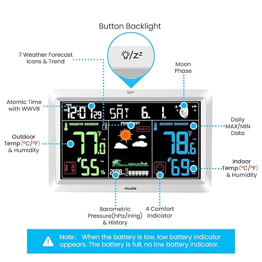 Weather Station with Atomic Clock Indoor Outdoor Thermometer Wireless, Humidity - Image 6