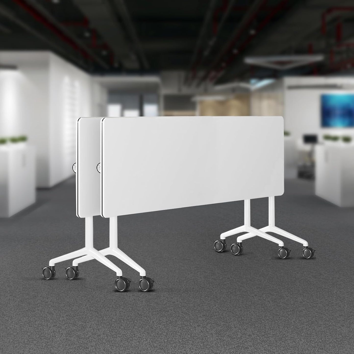 Folding Conference Room Tables 6 Pack, Foldable Modern Mobile Meeting Table Desk Training Table 6FT Large Rolling OfficeTable for Conference Training Classroom (2, 55" * 23.6" * 29.5")