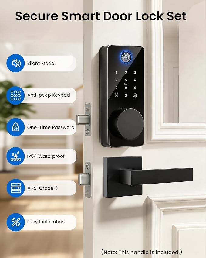 Smart Deadbolt Lock with 2 Handle Set, 5-in-1 Keyless Entry Door Lock with - Image 7
