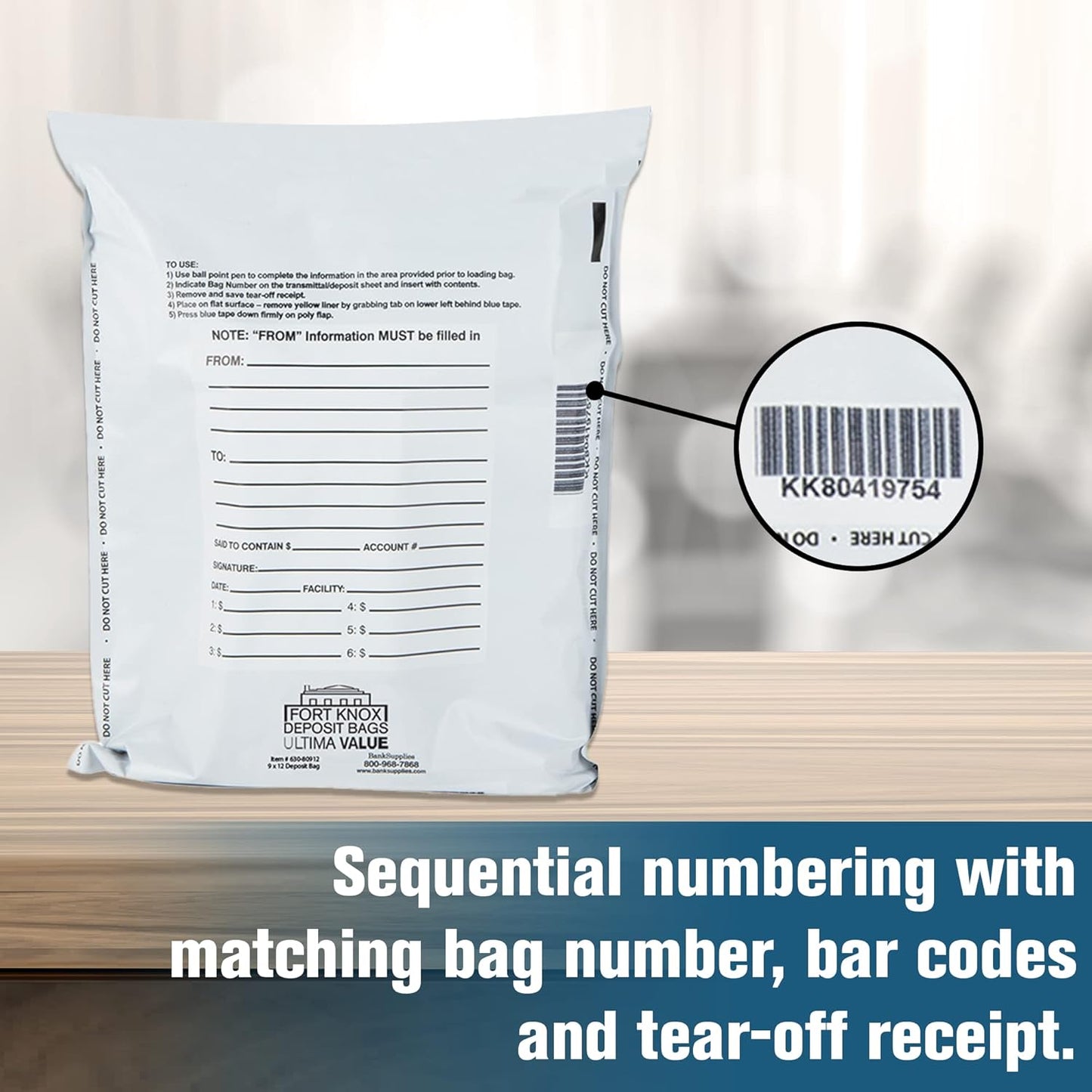 BankSupplies Ultima Value White Deposit Bags 9 x 12 Inches, Pack of 1000, Tamper Evident Tape, Captive Flap Closure, For Transit, Transfer, and Valuables