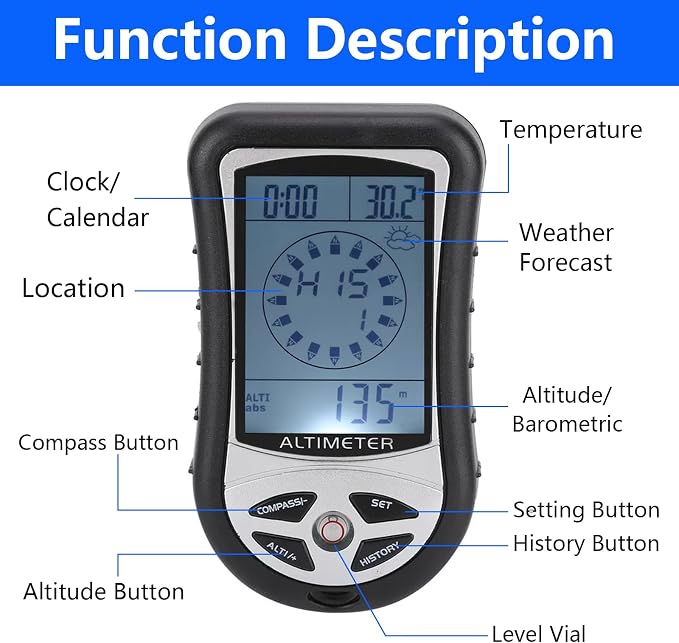 Digital Altimeter, Digital Compass, Hiking Thermometer, Timer & Backlight - Image 3