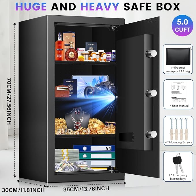 Tall Safe Box, Home Safe with Fireproof Waterproof Bag, 6.2 Cuft Anti-Theft - Image 4