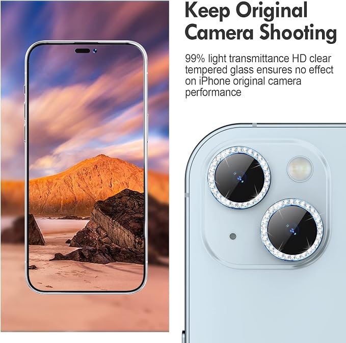 for iPhone 14 / iPhone 14 Plus Camera Lens Protector Bling, 9H Hardness - Image 4