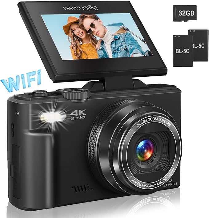 Digital Camera for Photography, 4K Vlogging Camera for YouTube 3" 180° Flip by Gavonde