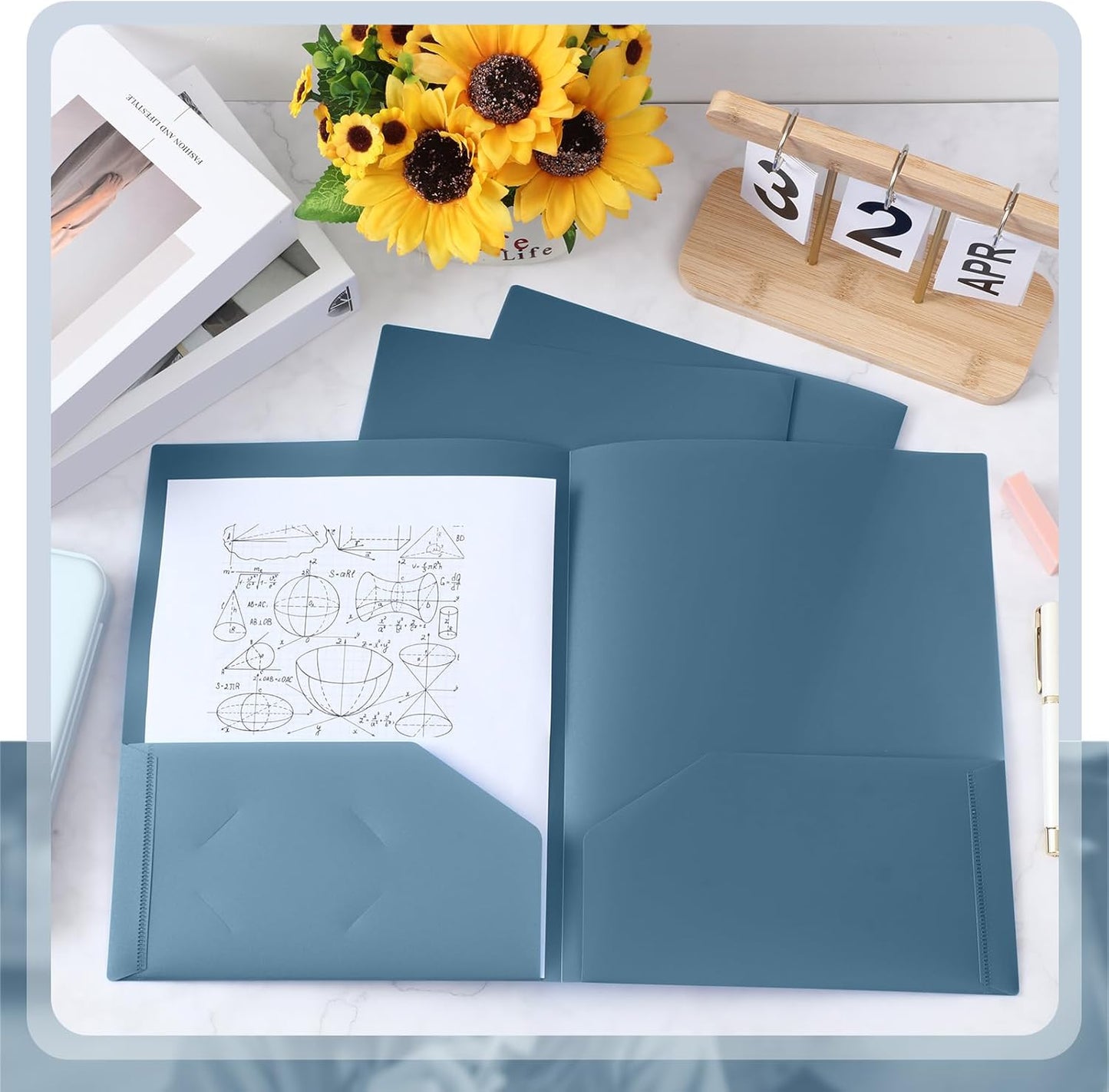 Gueevin 100 Pcs Two Pocket Folders Bulk Plastic File Folder with 2 Pockets Letter Size Paper Heavy Duty Durable Portfolios Case for Home Office School Business 11.61 x 9.45 Inch (Blue Grey)