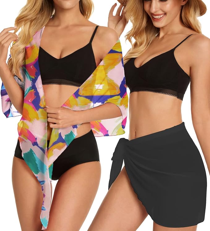 CHICGAL 2 Pieces Women Beach Sarong Bathing Suit Wrap Skirt Sheer Bikini - Image 2