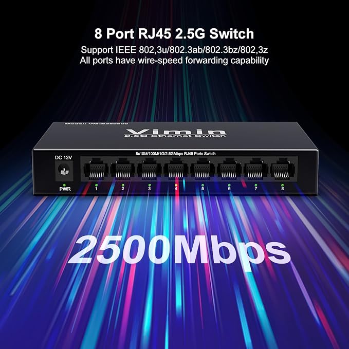 8-Port 2.5G Switch Unmanaged, 8 x 10/100/1000/2500Mbps RJ45 Ports, Plug & Play - Image 3