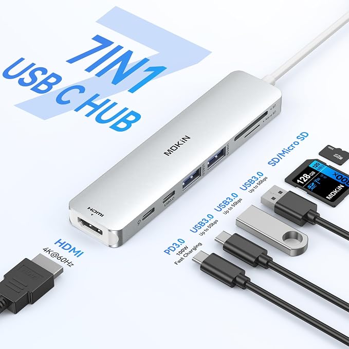 MOKiN 7 in 1 USB C Dongle with HDMI, microSD/SD Card Reader, Data Port - Image 2