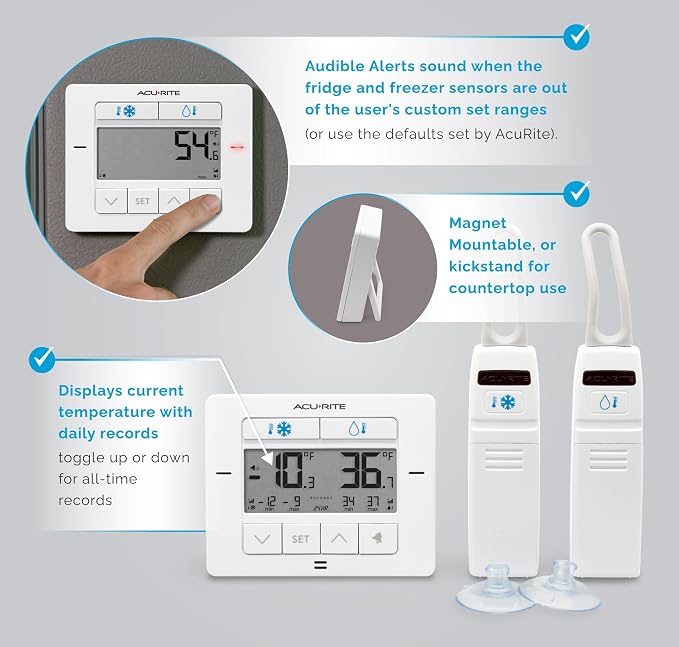 AcuRite Matte White Digital Wireless Fridge and Freezer Thermometer - Image 2