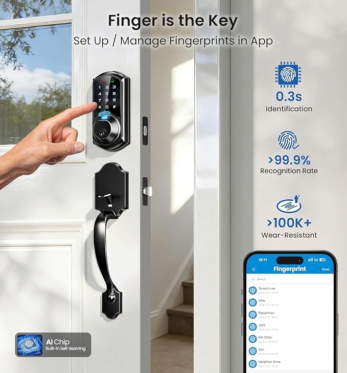 Veise VE07 Fingerprint Smart Door Lock, 7-in-1 Keyless Entry Deadbolt - Image 10