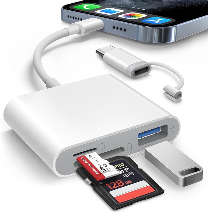 AkHolz SD Card Reader for iPhone iPad Built-in Lightening & USB-C Dual by AkHolz