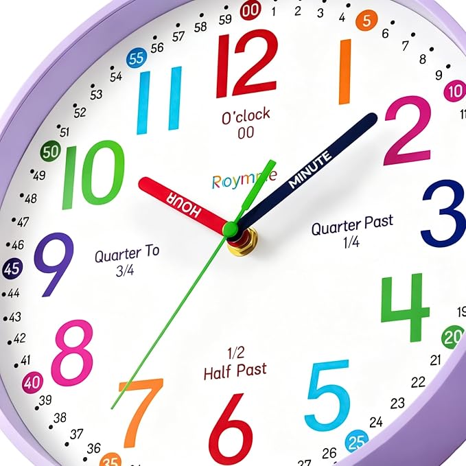 Roymnie Wall Clock 8 Inch for Kids Learning to Tell Time Easily Non Ticking - Image 3