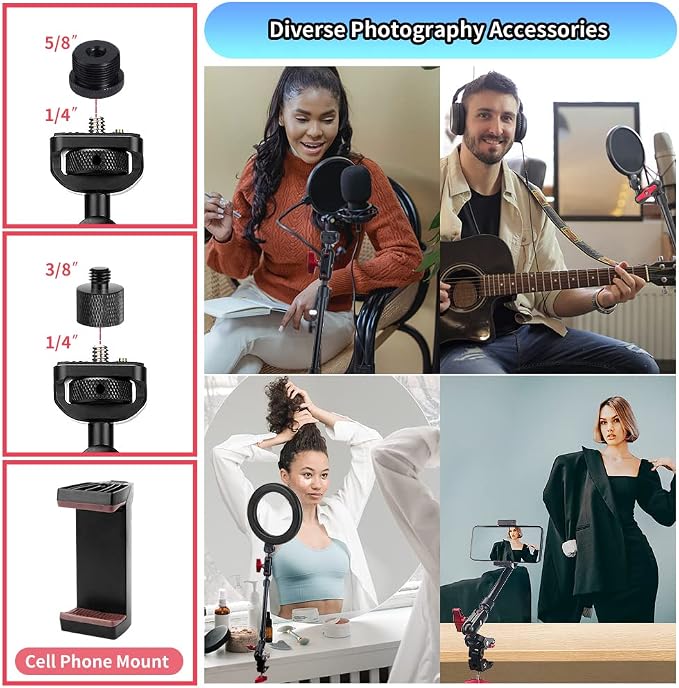13"/34cm Magic Arm w Clamp, Camera Mount & Clamp w 1/4" 3/8" Threads and - Image 6