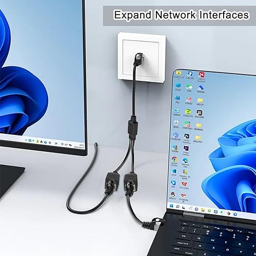 Ethernet Splitter 1 to 2, RJ45 Internet LAN Network Splitter Adapter 1 Male to - Image 2