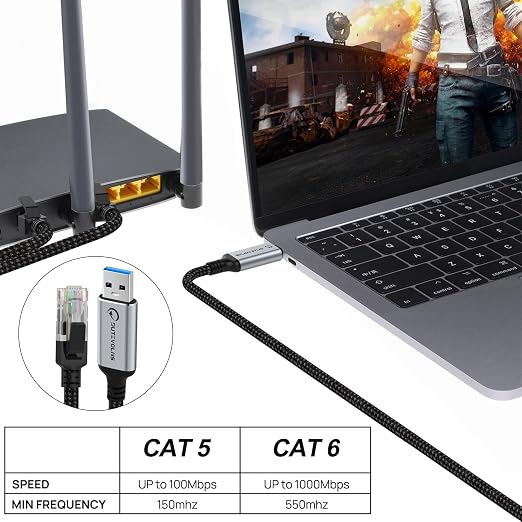 USB to Ethernet Cable 6.6 FT, USB 3.0 A to RJ45 Male Nylon Adapters, Gigabit - Image 5