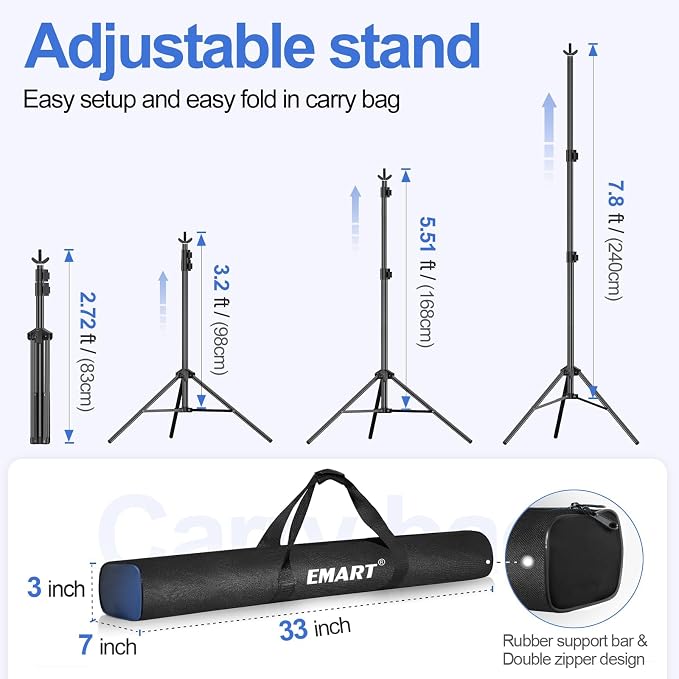 EMART Backdrop Stand 10x7.8ft Photo Studio Adjustable Background Stand Support - Image 3