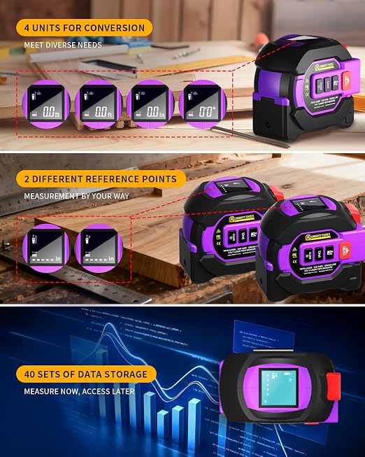3 in 1 Digital Laser Tape Measure, 197ft/60m Laser Distance Meter, 16ft/5m - Image 3