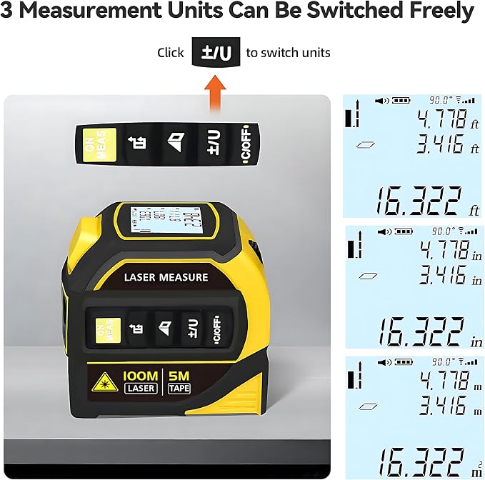 4-in-1 Digital Laser Tape Measure, 16FT Measuring Tape, 328ft Laser Distance - Image 4