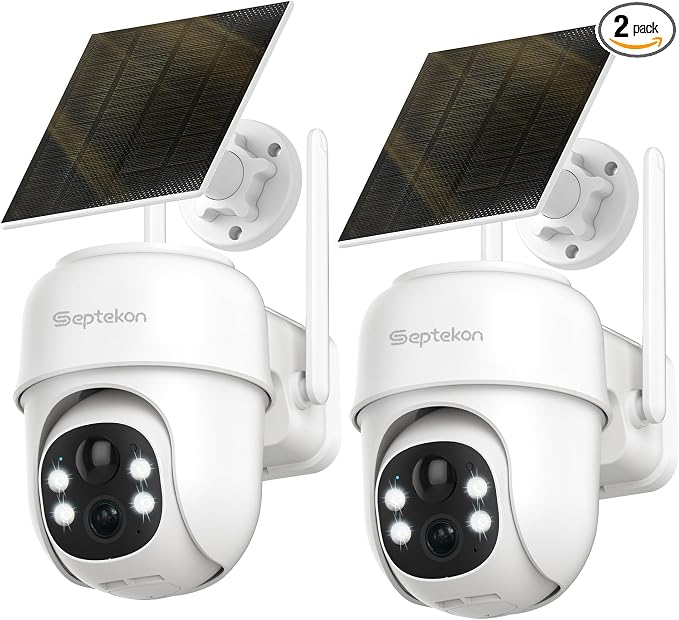 Septekon 360°PTZ Security Cameras Wireless Outdoor 2 Pack, 2K Solar Battery by Septekon