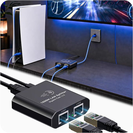 Ethernet Splitter 1 to 2 Mini Gigabit Internet Switch 1 in 2 Out LAN and RJ45 by VEDINDUST