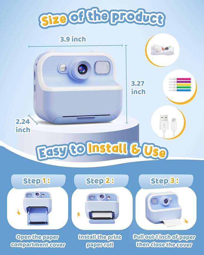 Instant Camera, Front Rear Dual Selfie Kids Camera - Image 8
