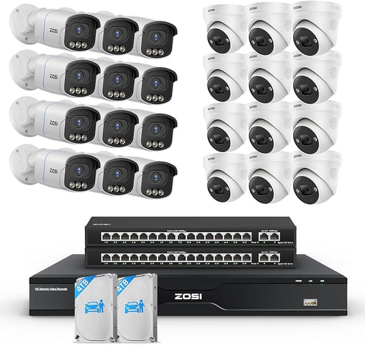 ZOSI 32CH 4K PoE Security Camera System, 24 x 8MP Full Color Night Vision by ZOSI