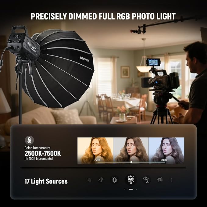NEEWER 230W High Power RGB LED Video Light, APP/2.4G Control, 2500K-7500K - Image 4