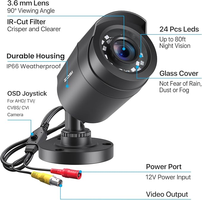 ZOSI 2.0MP 1080p 1920TVL Outdoor Indoor Security Camera, Hybrid 4-in-1 - Image 9
