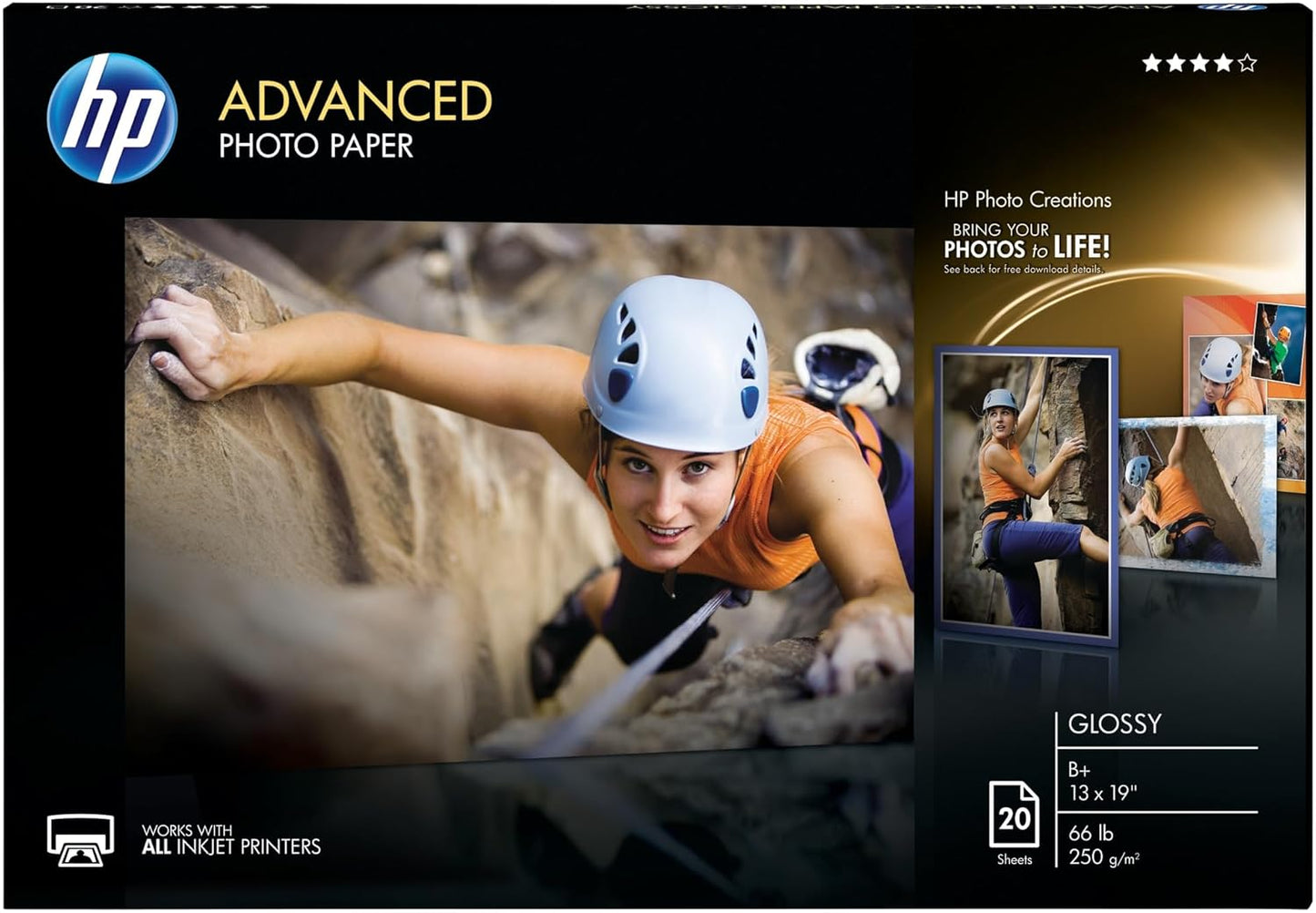 HP Advanced Photo Paper, Glossy, 13x19 in, 20 sheets (CR696A),White