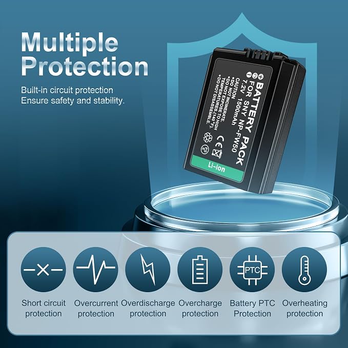 NP-FW50 7.2V 1500 mAh 2-Pack Rechargeable Lithium Ion Battery Pack Compatible - Image 7
