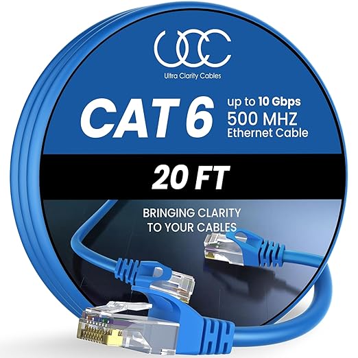 Cat 6 Ethernet Cable 20 ft, 10Gbps High Speed Ethernet Cable, Internet Cable by UltraClarityCables