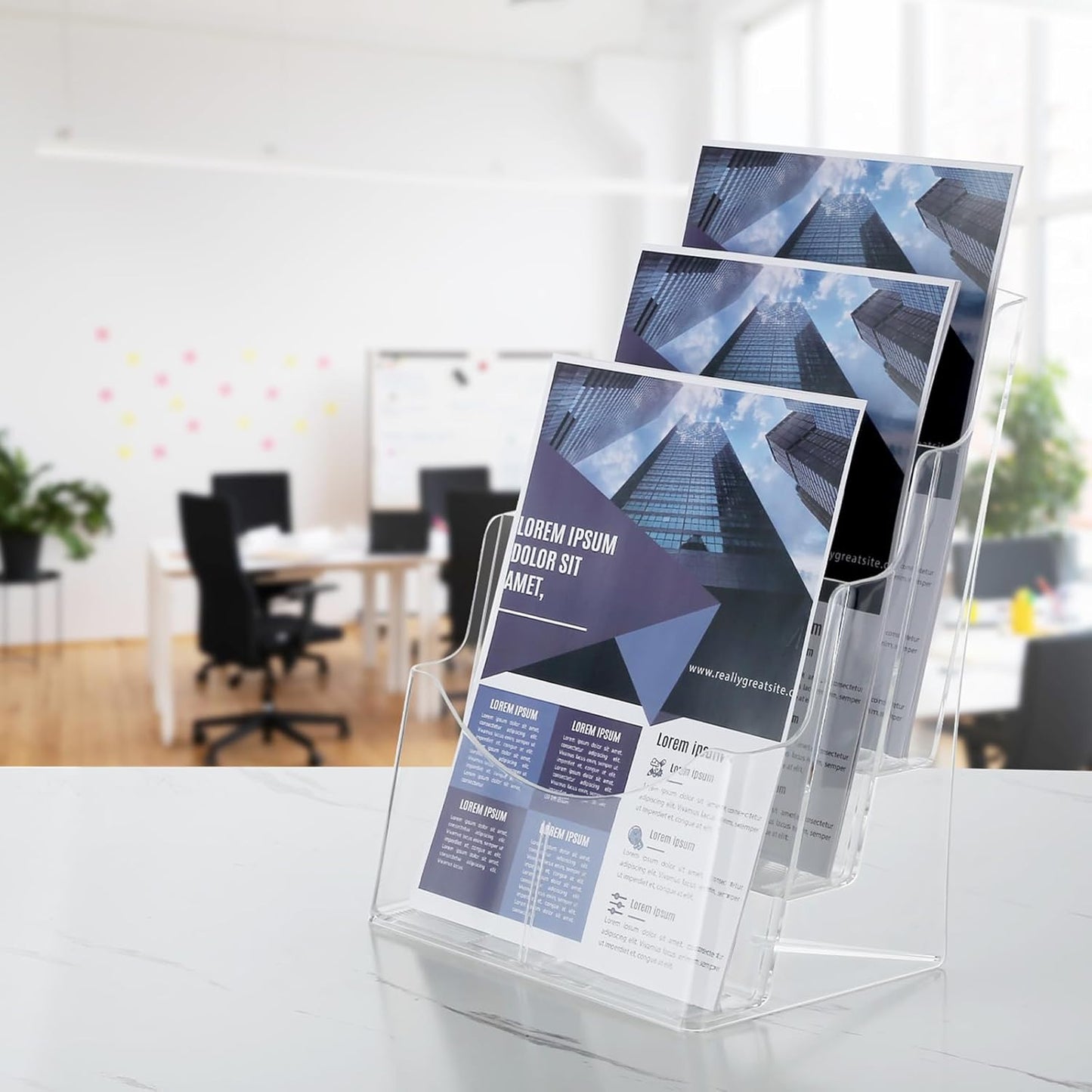 2Pack Acrylic Brochure Holder 8.5 x 11 inches, 3 Tier Clear Plastic Flyer Holder Display Stand, Wall Mount/Countertop Literature Organizer for Documents, Pamphlets, Booklets, and Menu