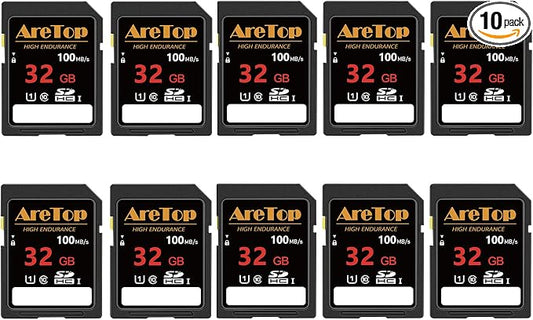 AreTop SD Card 32GB, 10 Pack UHS-I Class 10 SDHC Memory Card, 10 Pack 32GB Full by AreTop