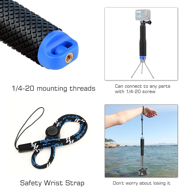 GEPULY 7''-23''Waterproof Pole Selfie Stick Pocket Size Underwater Handle Grip - Image 5