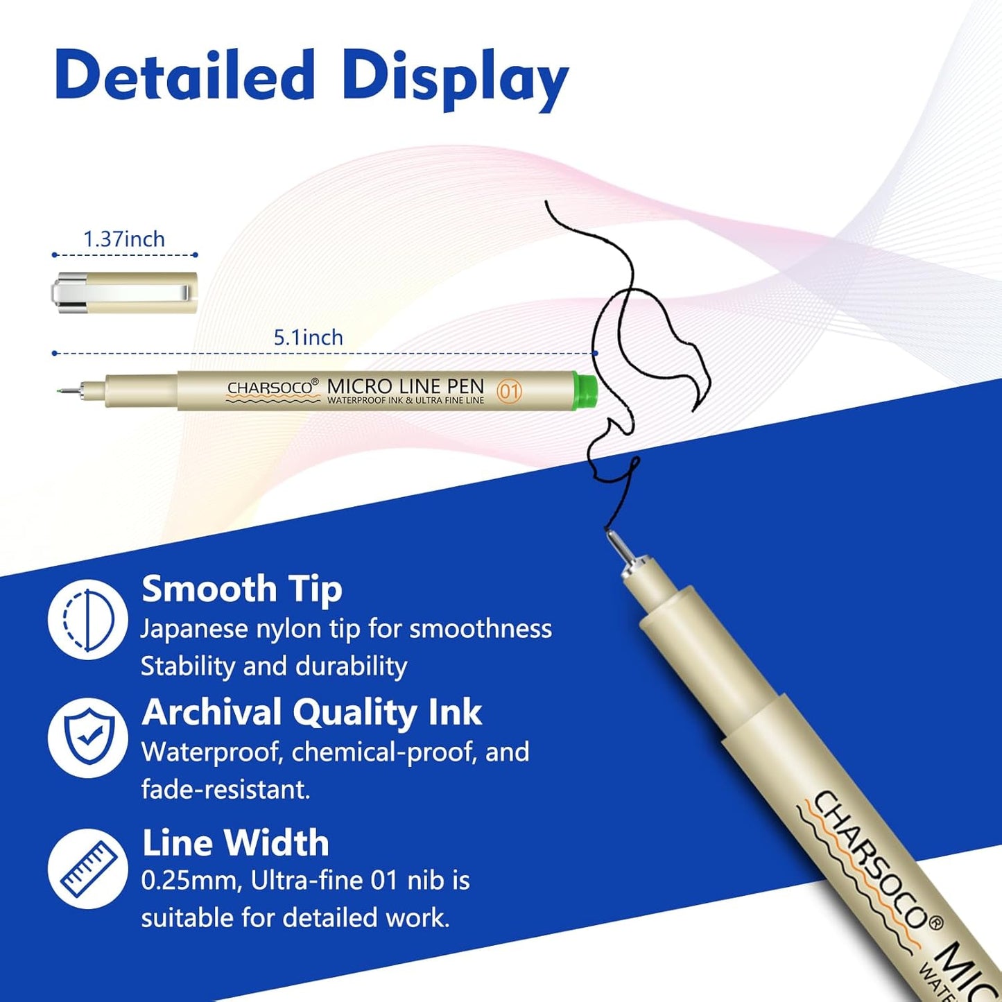 01 Micro Pen, Fine Point Pen with 24 Colors, Waterproof Archival Ink, 0.25mm Fineliner Ink Pens for Artist Illustration, Sketching, Anime, Manga, Technical Drawing and Scrapbooking
