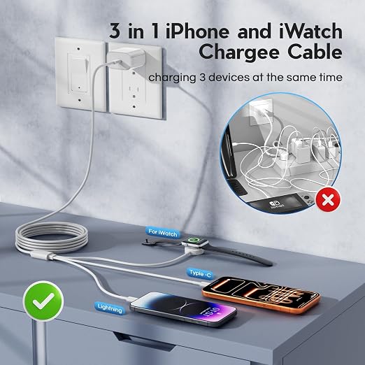Upgraded Apple Watch Charger, 3 in 1 Magnetic iWatch Charger to USB C Cable 3ft - Image 2