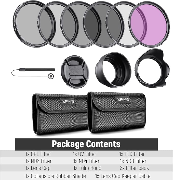 NEEWER 52mm ND Lens Filter Kit: UV, Lens Hood and Lens Cap Compatible - Image 9