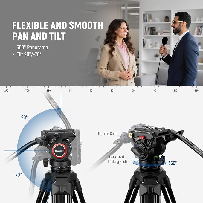 NEEWER Video Tripod with Fluid Head, Heavy Duty Aluminum Compact Portable - Image 5